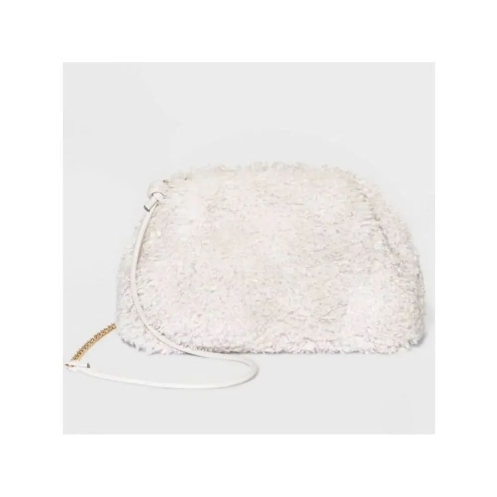 NWT A New Day Fuzzy White Satin Party Clutch Crossbody Convertible Shoulder Bag